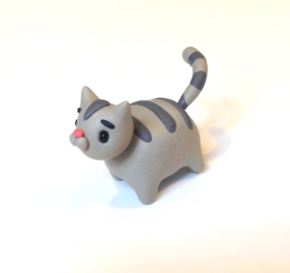 Polymer Clay Miniature Grey Cat Cute Figurine Fimo Cats Kawaii Style Cat Etsy