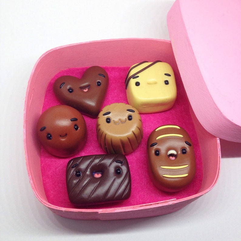 Miniature Sweet Chocolate Box of Perlines, Cute Little Polymer Clay Yummy Food Figurine Kawaii Style image 1