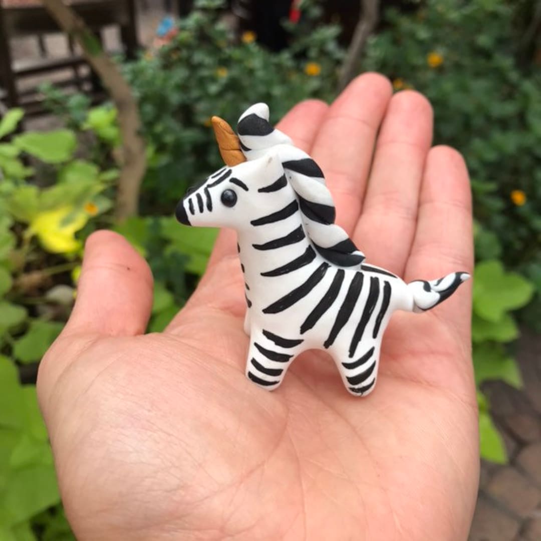 Unicorn Zebra With Black and White Hair Colors, Polymer Clay