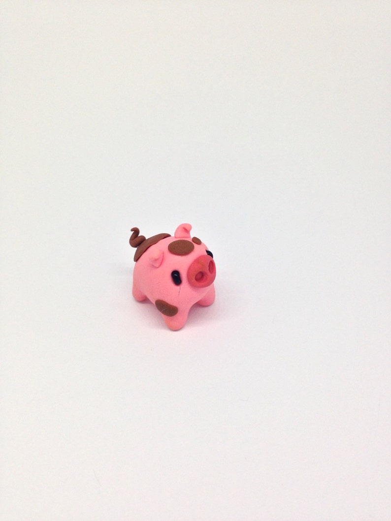 Polymère Argile Miniature Cochon Rose, Mignon Petit Fimo Figurines Kawaii Style Animal image 2