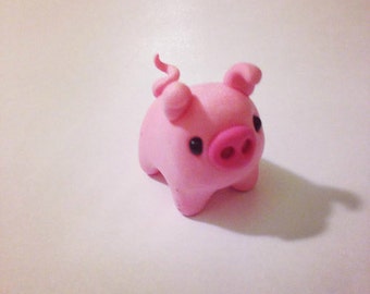 Polymer Clay Miniature Pink Pig, Kawaii Style