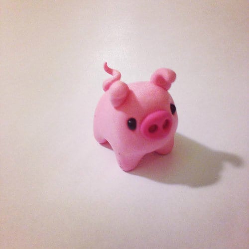 Polymer Clay Miniature Pink Pig, Kawaii Style