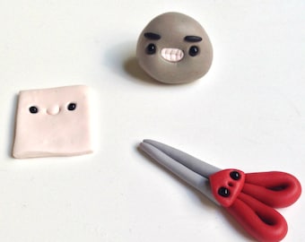 Polymer Clay Kawaii Set of Rock Paper & Scissors