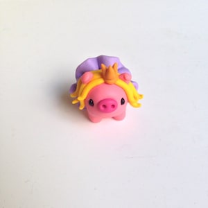Polymer Clay Miniature Pink Pig princess, Cute Little Fimo Figurines Kawaii Style Animal