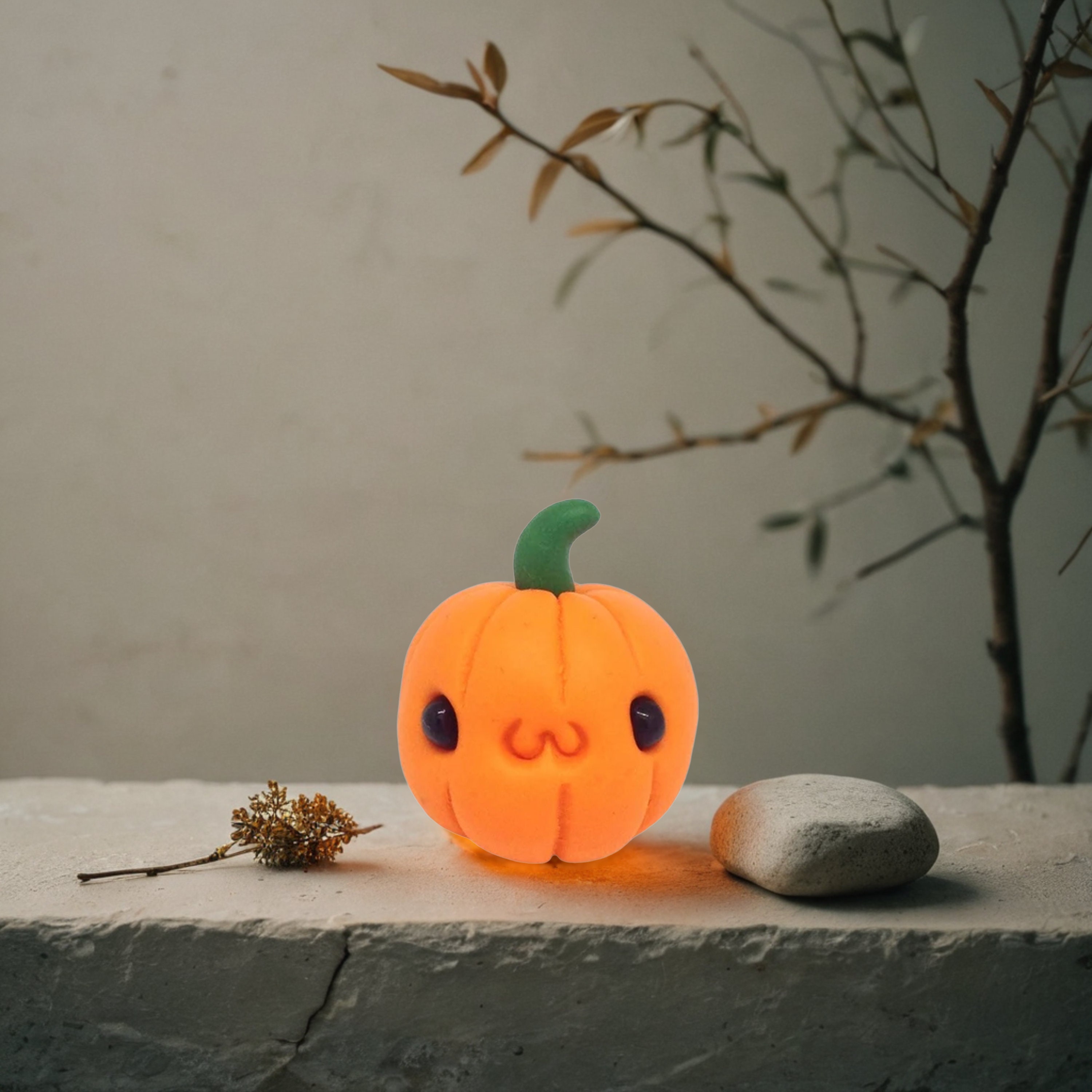 ミニチュア、ハロウィーン用のかわいい小さなカボチャ、粘土フィモ