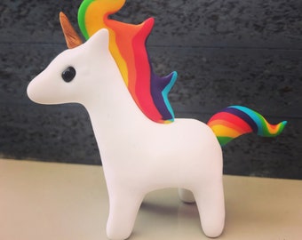 Meet Uniny! Extra latge Unicorn-Pony with rainbow colors, polymer clay miniature