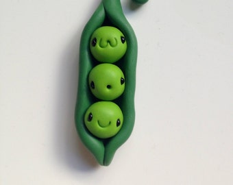 Miniature Peas in a Pod, Cute Little Polymer Clay - Veggie Figurine Kawaii Style