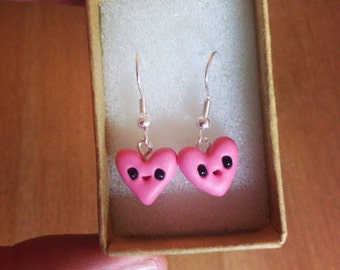 Polymer Clay Pink Heart Shaped Earrings - Cute Kawaii Princess Wear