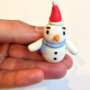 Miniature Cute Christmas Snowman Ornament - Kawaii Style Polymer Clay