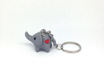 Polymer Clay Miniature Elephant Keychain, Cute Little Fimo Figurines Kawaii Style Baby Animal Key Chain