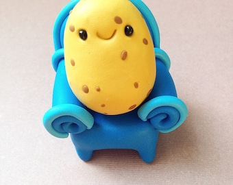 Extra Big Couch Potato, Cute Little Polymer Clay - Veggie Figurine Kawaii Style