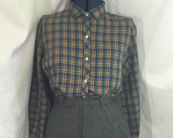 Prepped for Success Blouse - Vintage Button Down Shirt - Large Vintage Shirt - Vintage Plaid Shirt - Long Sleeve Shirt - Vintage Office