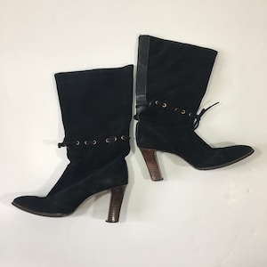 Vintage 80’s Cobbies Black Suede Boots Size 6.5 - Vintage Boots - High Heel Boots - Vintage Suede Boots - Size 6.5 Boots - Vintage Cobbies