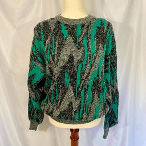 Men’s Vintage 80’s Santana Crewneck Sweater Size Medium - Vintage Medium Sweater - 80’s Sweater - Funky Sweater - Green Sweater -