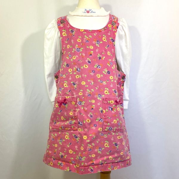 Vintage 90’s NorthCrest Pink Floral Denim Jumper Dress 6X - Vintage Jumper - Denim Jumper - Vintage NorthCrest - Vintage 6X - 6X Dress