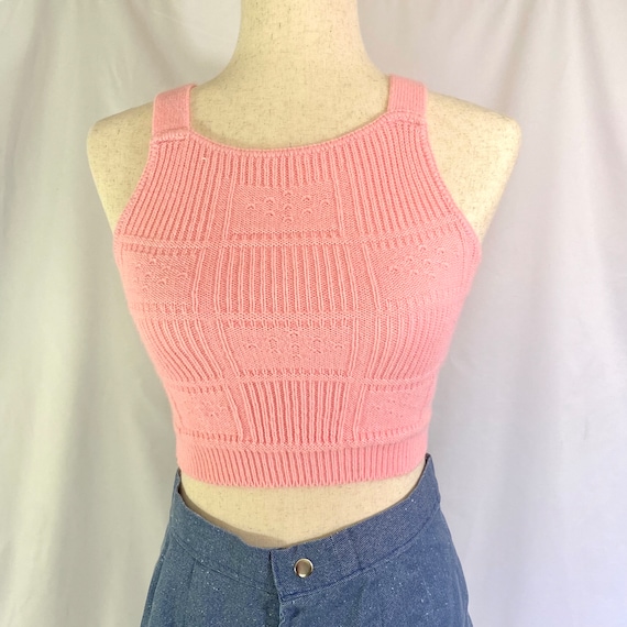 Women’s Vintage 70’s Pink Knot Cropped Tank Top X… - image 3