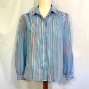 Vintage 80’s Lykettes Striped Blouse Large XL - Vintage XL Blouse - 80’s Secretary Blouse - Long Sleeve Shirt  - 80’s Lykettes Shirt