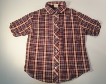 Vintage 80's Girl's Plaid Button Down Shirt - Size 7 - Short Sleeve - Little Girl's Vintage Top - 1980's Vintage - Indie - Country