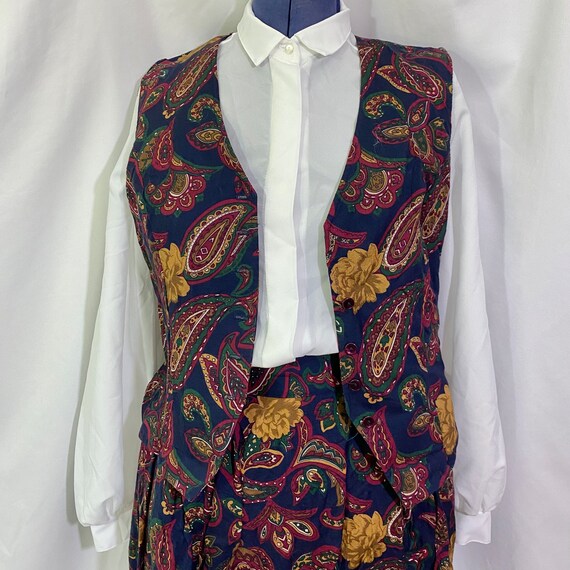 Vintage 80’s Paisley Vest and Skirt Outfit Size 1… - image 8