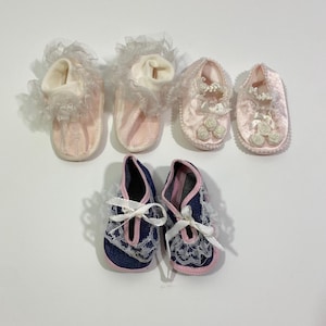 Vintage babyschoen 90&#39;s babymeisje, lotmaat 0 - vintage newbornschoenen - meisjesschoenen - vintage babyslofjes - veterschoenen
