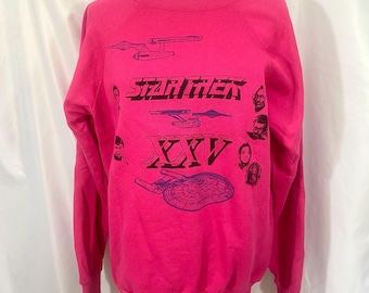 Vintage Star Trek 25e jubileumsweatshirt uit 1991, roze raglan-trui met ronde hals, maat XL