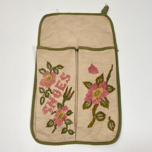 Vintage Embroidered Linen Shoe Holder - Antique Linen Shoe Organizer - Antique Shoe Holder - Vintage Shoe Bag