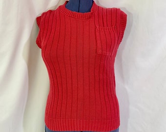 Vintage 80’s Red Knit Sleeveless Sweater Small Medium - Vintage Sweater Vest - Small Sweater - 80’s Sweater