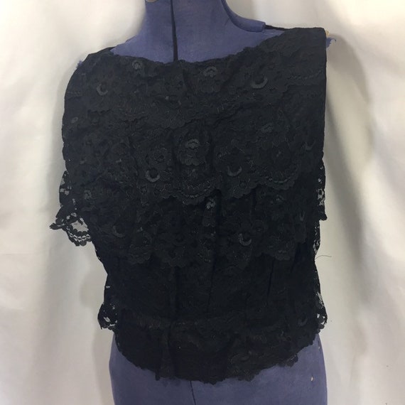 Women's 1960's Vintage Black Lace Blouse - Medium… - image 6