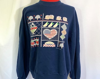 Vintage 80’s Jerzees Apple Sweatshirt Large - Vintage Large Sweatshirt - 80’s Jerzees Sweatshirt - American Flag Sweatshirt - Patriotic