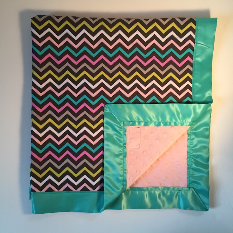 Girl's Pink Chevron Baby Blanket Soft Pink Minky Teal Etsy