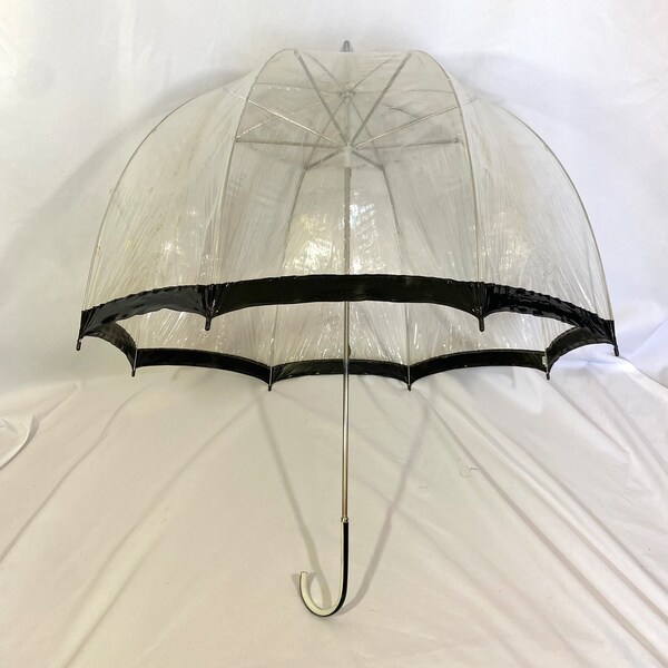 Vintage 60’s Clear Vinyl Dome Umbrella - Vintage Dome Umbrella - Clear Umbrella - Mod Umbrella - 70’s Umbrella