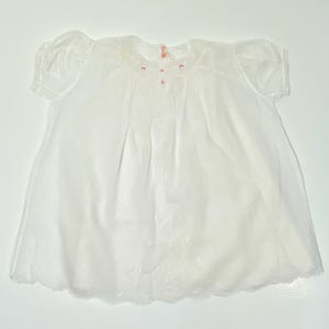 Vintage White Baby Dress with Floral Embroidery 3 6 9 Months - Antique Baby Dress - Sheer Baby Dress - Handmade Dress