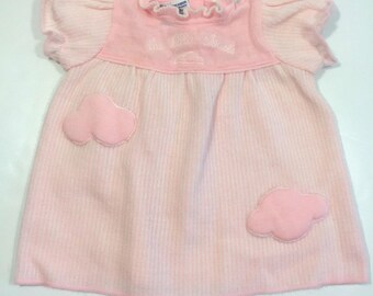 Vestido vintage para bebé - Vestido rosa para bebé - Vestido de 3 a 6 meses - Vestido para bebé de los años 80 - Vestido vintage de 6 meses - Vestido vintage a rayas - Vestido de nubes