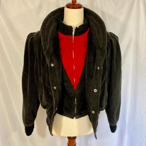 Damen Vintage 80er ModMaid Schwarz und Rot Cord Jacke Größe L