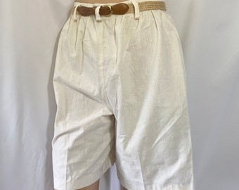 Women’s Vintage 80’s Nikki High Waisted Cream Shorts - Vintage Shorts - Bermuda Shorts - Vintage Belted Shorts