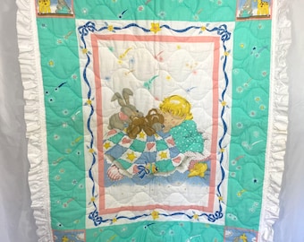 Vintage 90’s Handmade Crib Quilt - Vintage Crib Blanket - 90’s Baby - Vintage Baby Quilt - Baby Blanket - Vintage Nursery Decor