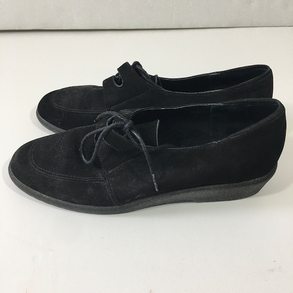 Women’s Vintage Black Leather Hush Puppies Shoes Size 7.5 - Vintage Suede Shoes - Platform Loafers - 90’s Hush Puppies Shoes