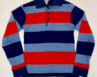 Polo de rayas Sears vintage de los años 70 para niños, talla 10 mediana - Polo vintage de manga larga - Camisa vintage mediana - Camisa de los años 70, talla 10