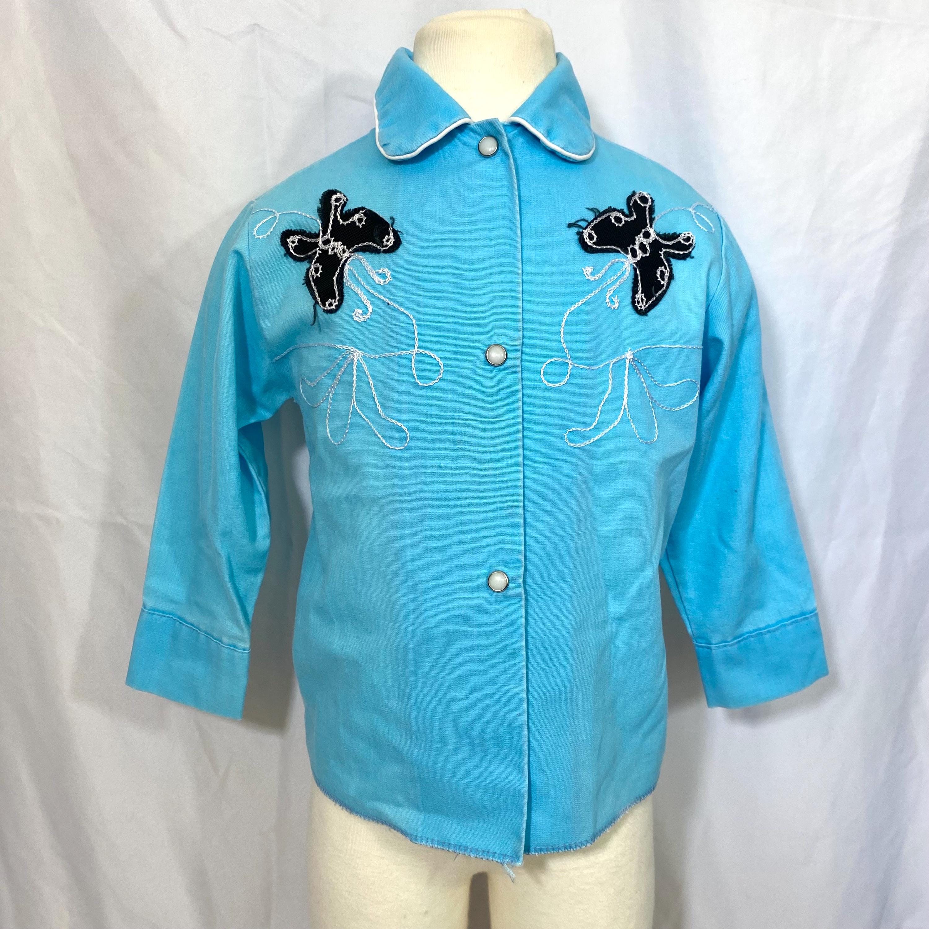 Girl's Vintage 70's Blue Butterfly Western Shirt 2T - Vintage Western Shirt - Vintage 2T Western - Vintage Pearl Snap Shirt - Butterfly Shir