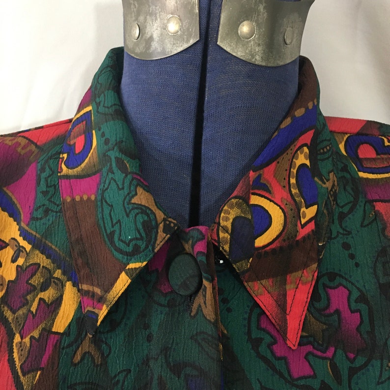Vintage 80\u2019s Bright Abstract Print Button Down Shirt Large XL Vintage 80\u2019s Blouse Vintage XL Long Sleeve Shirt Vintage Large Blouse