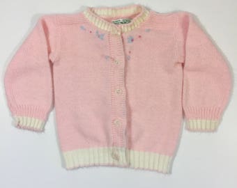 Vintage Baby Cardigan - Size 3-6 months - Vintage Cardigan - Pink Cardigan - Vintage Baby Sweater - Girl's Vintage Cardigan - Embroidered