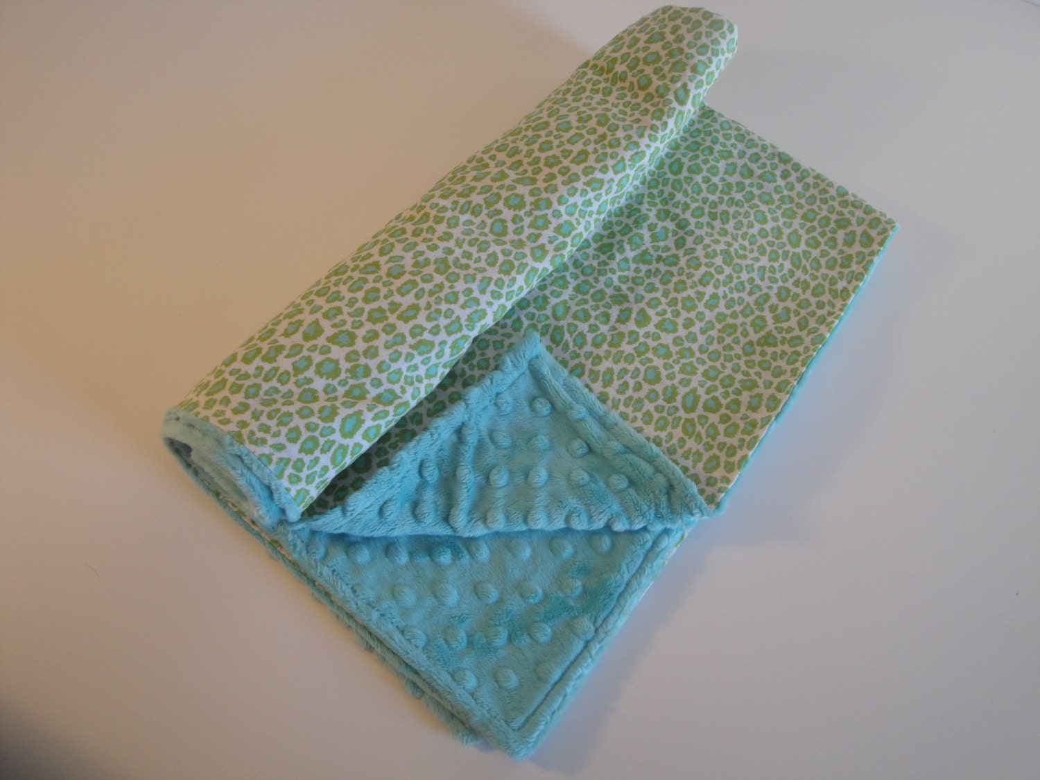Blue & Green Leopard Print Baby Blanket Soft Blue Minky Dot Etsy