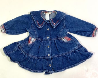 Baby Girl’s Vintage 90’s Baby Beluga New York Denim Dress 12 Months - Vintage 12 Month Dress - Vintage Long Sleeve Dress - Grunge Dress