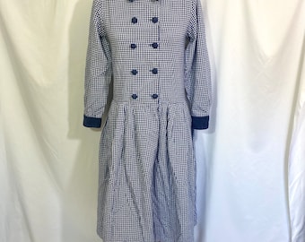 Vintage 90’s Fads Checked Long Sleeve Dress Small - 90’s Midi Dress - Vintage Gingham Dress - Vintage Teacher Dress - Drop Waist Dress
