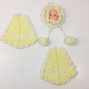 Vintage Midcentury Hand Crocheted Doll Head Potholder Set - Vintage Potholders - Crocheted Potholder