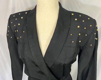 Vintage Dawn Joy Fashions damesjumpsuit met zwarte studs, maat Small - kleine vintage jumpsuit - jaren 90 jumpsuit - vintage romper - jaren 80 Jumpsui