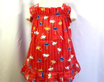 Little Girl’s Vintage 80’s Red Striped Daisy Dress 2T 3T - Vintage Swing Top 4T 5T - Vintage Daisy Top - Vintage Summer Dress