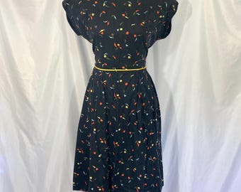 Women’s Vintage 50’s Novelty Print Black Dress Size Small