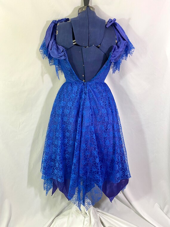 Vintage JC Penney 80’s Prom Dress Blue Lace XS 3 … - image 6