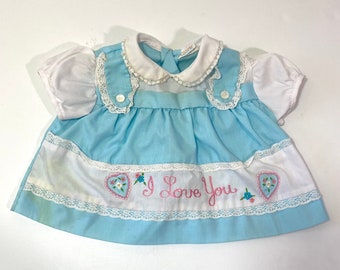 Baby Girl’s Vintage Catton Candy Blue I Love You Dress 3 6 9 Months - Vintage Swing Top - Vintage 6 Month Baby Dress - 80’s Dress